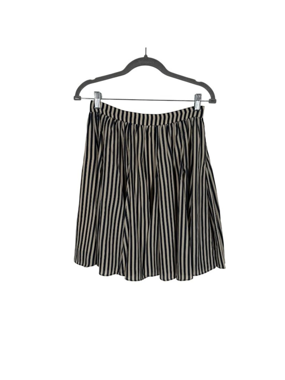 Papier Women Sz S Navy Blue Cream Striped Lined Flare Full Knee Length Skirt